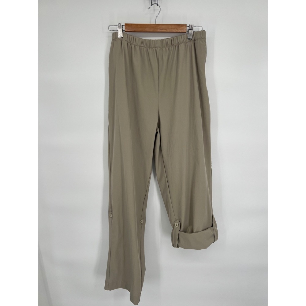 Magellans Travel‎ Gear Womens Large Khaki Button Tab Capri Pants Elastic Waist